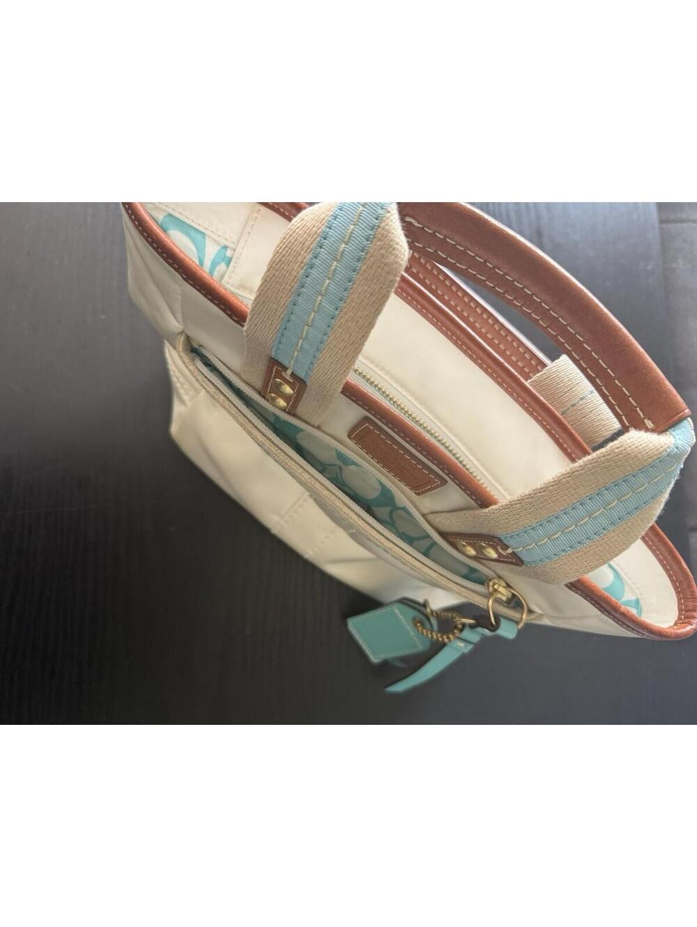 Vintage Coach Hamptons Satin Mini Tote – White with Turquoise/Aqua Accents Y2K - Picture 3 of 9